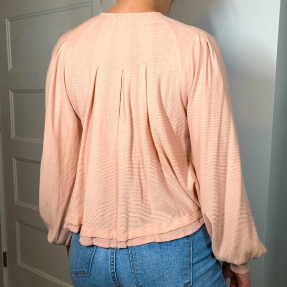 FREE People Billowy Sleeve Peach Pink  Long Sleeve T-Shirt Size‎ XS - Picture 2 of 7